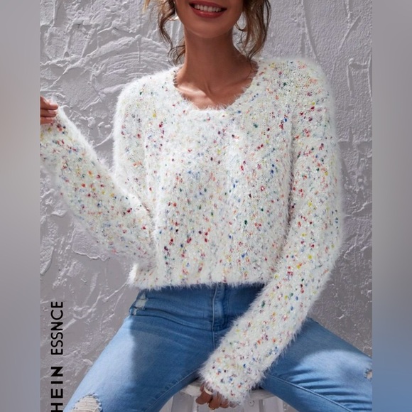SHEIN Sweaters - SHEIN Rainbow Color Speckled Fuzzy Crew Neck Long Sleeve Sweater - Size Medium